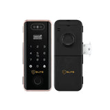 ELITE GL- PLUS Fingerprint Glass Door Lock 6 Ways to Unlock Intelligent Audio Navigation Remote Control Anti-peep Anti-decode Touchscreen, 3 D Face Recognition, Charging port, Lithium Battery