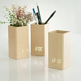 WOODEN TABLE LED ALARM  CLOCK WITH PEN HOLDER